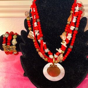 🐚🦀🐚BOGOHO 🐚🦀🐚Coastal Shell Statement Necklace and Bracelet Set